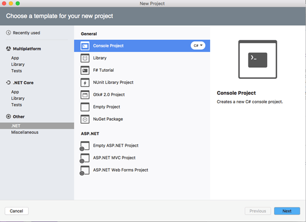 Visual Studio For Mac New Project